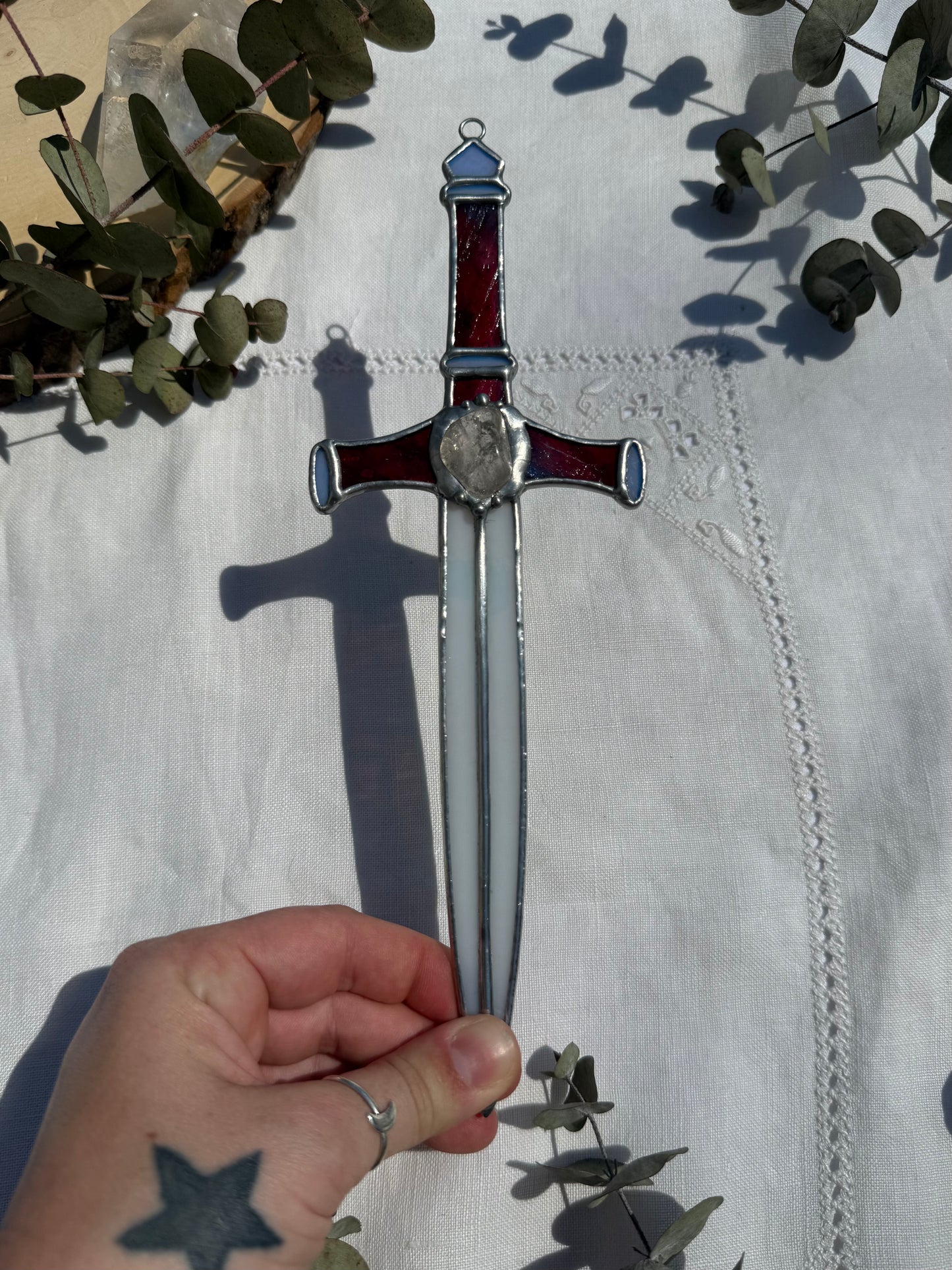 Hot Pink and White Crystal Dagger
