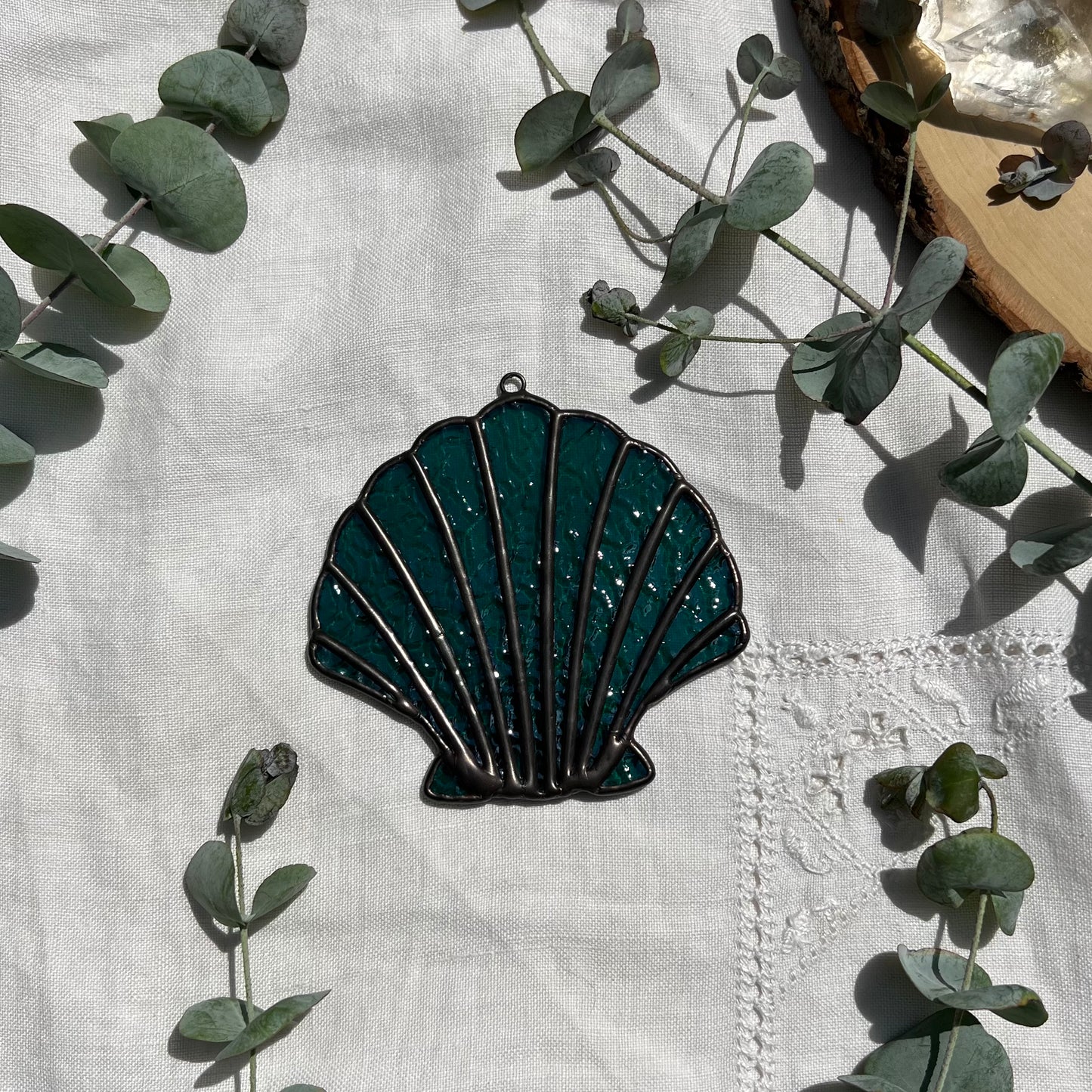 Iridescent Teal Scallop Shell