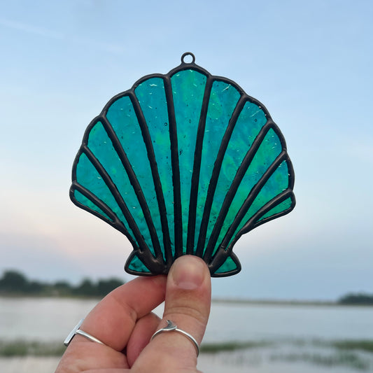 Iridescent Teal Scallop Shell